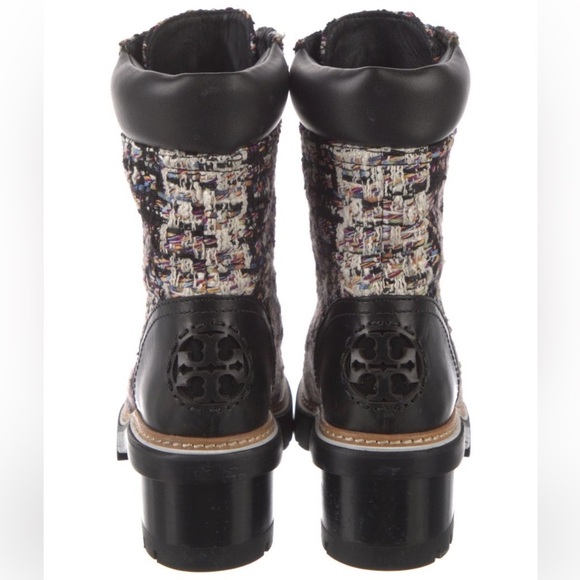 Tory Burch boots tweed booties black boots fall chunky boot lace up combat boot - Picture 2 of 15